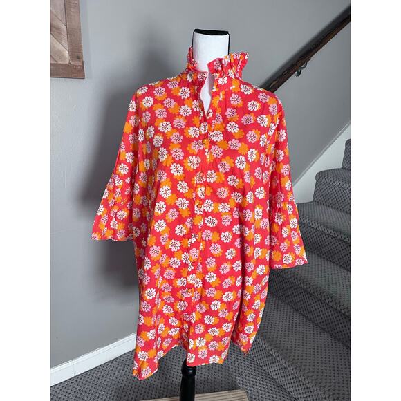 Victoria Dunn Floral Button Up Lined Cotton 1/2 Sleeve Dress Women Sz M - Picture 1 of 6